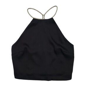Rachel Zoe Black Halter Crop Top With Rhinestone Straps & Side Zipper XS, NWT